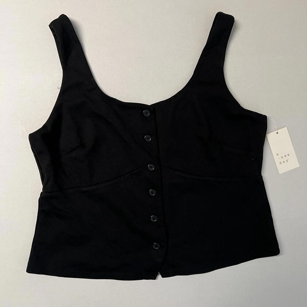 A New Day Black Button Down Crop Top - Size L